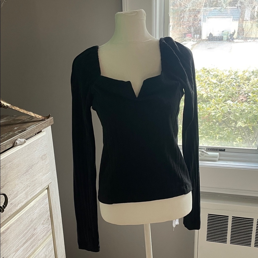 Free People Black Long Sleeve Blouse